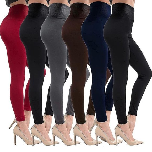 Hot 6 Pack! Women’s Fleece Lined Leggings High Waist Soft Stretchy Warm Assorted - Picture 2 of 14